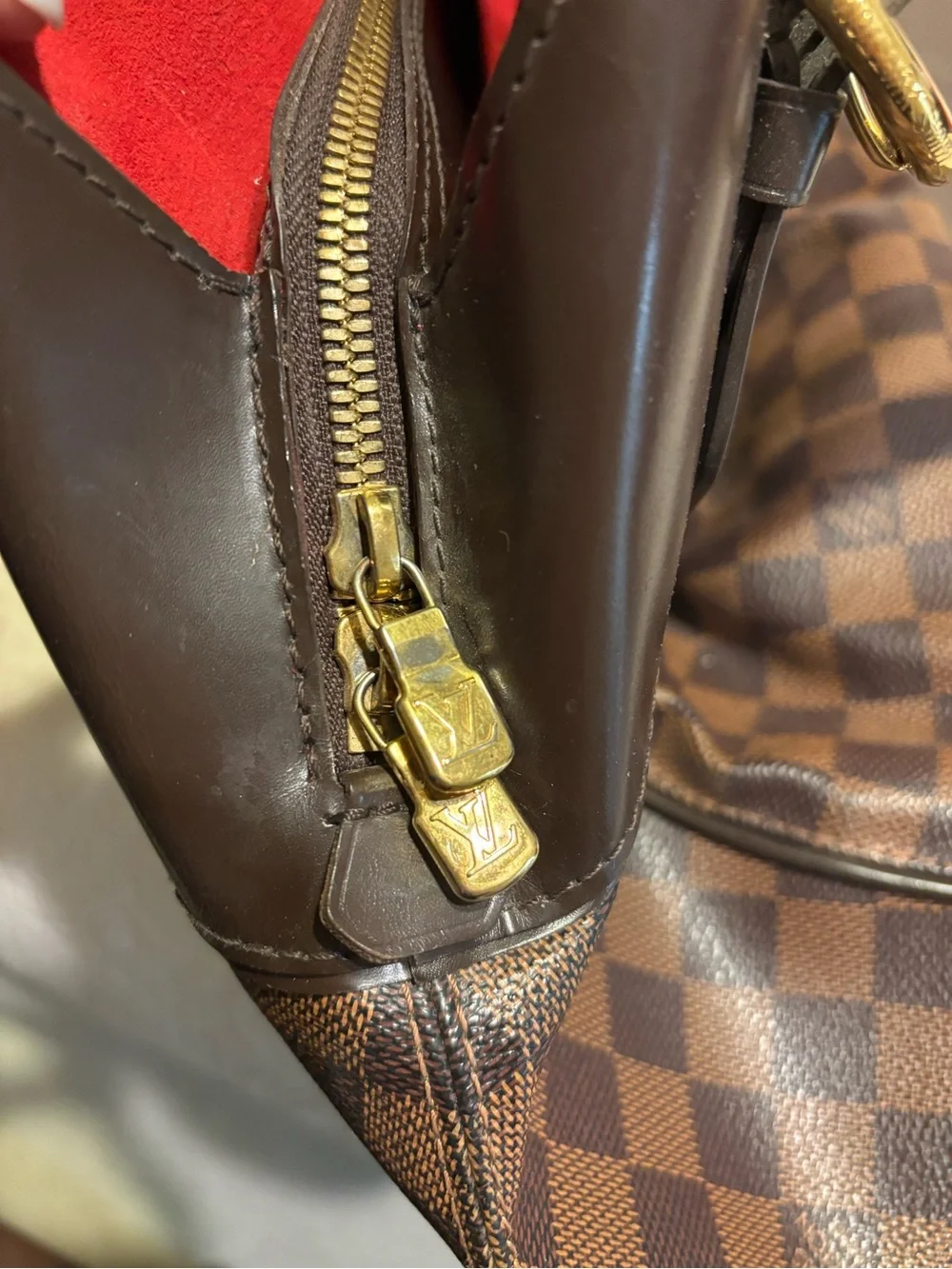 Louis Vuitton Damier Ebene Shoulder Bag with Gold Hardware
